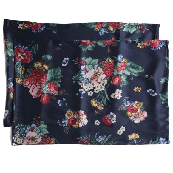 Johnny Was Decklyn Pillow Case Silk Flower Zipper Navy Blue Pink Home 2 pc NEW - Picture 5 of 11